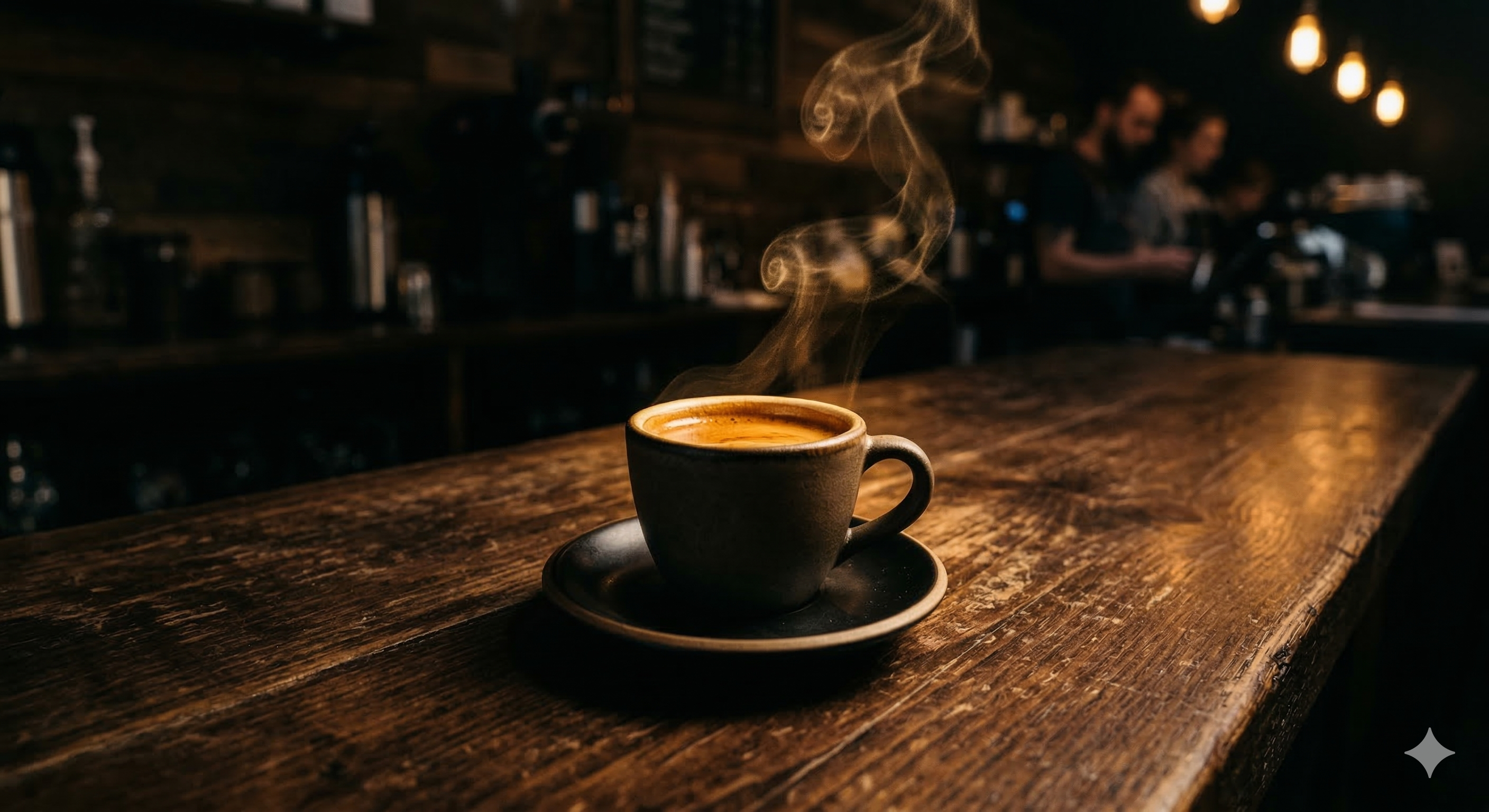 Steaming espresso in warm light